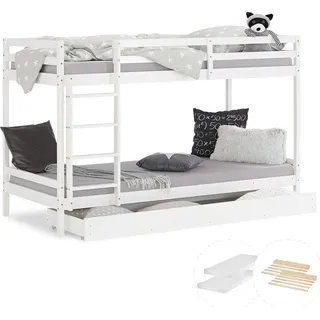 Homestyle4u Etagenbett 2502 90 x 200 cm Kiefer massiv weiß