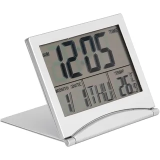 Uadme Kleine Digitaler Reisewecker, Tragbare Mini-LCD-Display-Uhr mit Hintergrundbeleuchtung Kalender Temperatur-Snooze Faltbare batteriebetriebene Tischuhr für Kinderzimmer Reisen Heimbüro