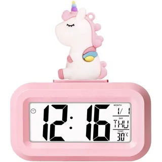 HOAQPPOY Wecker Einhorn Kinder – Digital LED beleuchtet für Mädchen und Jungen – Morgen (Rosa)