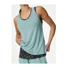 Womens Goodmove Printed Double Layer Relaxed Yoga Vest Top - Dusted Aqua, Dusted Aqua - 12