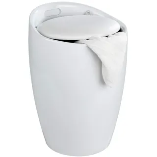 WENKO Badhocker Mod. Candy Weiß, Hocker mit Stauraum für das Badezimmer und Wohnzimmer, integrierter Wäschesammler, ABS-Kunststoff, BPA-frei, Fassungsvermögen 20 L, Ø 36 x 50,5 cm