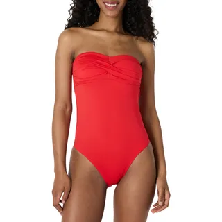 Amazon Essentials Damen Einteiliger Bandeau-Badeanzug, Kräftiges Mohnrot, 42