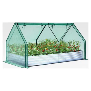 3-in-1 Metall Hochbeet Set 240x120x30 cm, Verzinkter Stahl Pflanzkasten mit Foliengewächshaus – Ideal für den Gemüseanbau im Garten