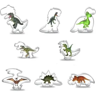 Dinosaurier-Schokoladenformen (8 Stück) - Tyrannosaurus Rex, Pterosaurier, Triceratops, Velociraptor, Stegosaurus, Spinosaurus, Brachiosaurus für DIY Fondant-Torte-Schmuck