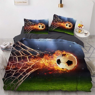 YASMENG Bettwäsche Fussball 135x200 Jungen 3D Flamme Fußball Bettwäsche Weich Mikrofaser Bettwäsche Fussball 2teilig für Jugendliche Jungen Geschenke mit Reißverschluss und 80x80 cm Kissenbezug