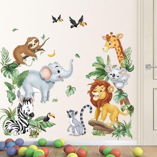 decalmile Wandtattoo Safari Dschungel Tiere Wandaufkleber Elefant Giraffe Löwe Türen Wandsticker Babyzimmer Kinderzimmer Schlafzimmer Türen Wanddeko