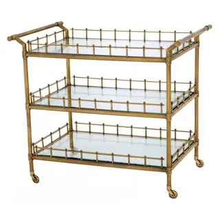 Casa Padrino Luxus Bar Trolley Servierwagen im Antikstil aus Messing und geschliffenem Glas 102 x 71,5 x H. 90,5 cm