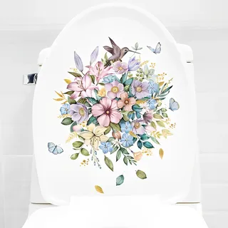 WandSticker4U®- WC Deckel Aufkleber BLUMEN + SCHMETTERLINGE I Wandsticker Klo Aufkleber Toilette I Wandtattoo Küche Bad Möbel Tür- & Kühlschrank-Aufkleber