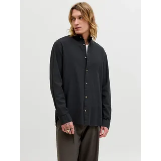 JACK & JONES Esummer Linen Blend Band Langarmhemd - Black - L,