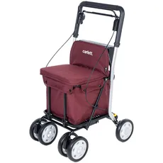 Carlett - Supermarkt-Einkaufswagen - Medizinisch geprüft - Sitz mit integrierter Rückenlehne - 4 Räder mit 3 Positionen - Kapazität 15 kg - Abnehmbare Tasche 29L - Farbe Rot