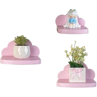 Pyjacos Wandregal Schweberegal 3er Set Wall Shelf hängend kreativ für Schlafzimmer Wohnzimmer Küche und Flur Wolken wandbrett Kleine Größe,Wolken Kleine Größe,Wolken,rosa