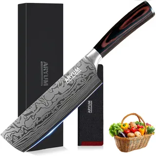 Aryum Premium Nakiri Messer 17 cm, Japanisches Messer, Kochmesser aus Edelstahl, Vielseitiges Hackmesser für Fleisch & Gemüse, Ergonomischer Griff, Scharf & Langlebiges Küchenmesser für die Küche
