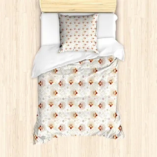 ABAKUHAUS Abstrakt Mantele, Chevrons und Blumen, Milbensicher Allergiker geeignet mit Kissenbezügen, 135 cm x 200 cm - 80 x 80 cm, Burgunder Orangencreme - Rot