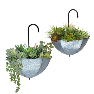 GIFTME 5 Set von 2 verzinktem Metall Regenschirm Hängende Wand Pflanzgefäß Blumenhalter Indoor oder Outdoor Garten Sukkulenten Wand Pflanzgefäß Set