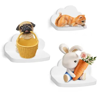 Pyjacos Wandregal Schweberegal 3er Set Wand Shelf hängend kreativ für Schlafzimmer Wohnzimmer Küche und Flur Wolken Wandbrett Kleine Größe, Weiß