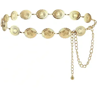NXPUXP Western Metall Concho Gürtel,Western-Cowgirl-Taillenkette,Verstellbarer Kettengürtel für Damen,Kettengürtel Geeignet für Jeanskleider(Gold-2025)