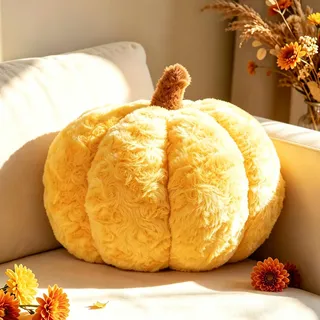Guaginmy Herbst Kürbis Kissen Groß, Halloween Gelb Kürbisform Dekokissen, Zierkissen Aesthetic Sofakissen, Bett Deko Kissen für Schlafzimmer, Geschenk, 30 cm