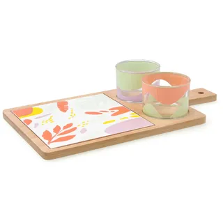 Quid Kaleido Snackbrett, Bambus, Glas, Keramik, 31 x 17 x 6 cm, mit Bechern, mehrfarbig