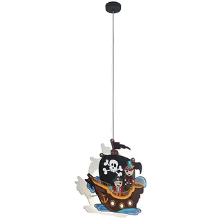 EGLO SAN CARLO Hängeleuchte für Kinder, Kinderlampe mit Piraten Motiv, Deko für Jungen und Mädchen, Pendelleuchte für Kinderzimmer Bunt, Piratenschiff Lampe, Stahl, 28 W, weiss