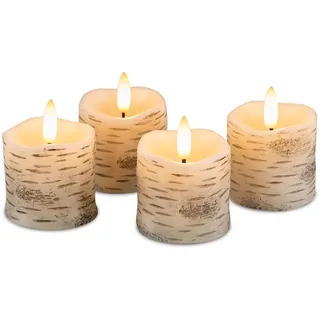 Rhytsing 4 Weiße Birken LED Kerzen mit Timerfunktion, Flammenlose Votivkerzen aus echtem Wachs für Hochzeiten, Batteriebetriebene Teelichter zu Weihnachten - D5cm
