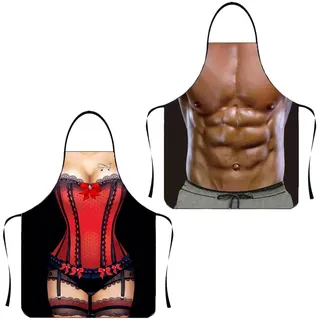 SIVZUMO 2 pcs Lustige Kochschürze Sexy Kreative Männer Schürze Küchenschürze Lustige Herren Grillschürze Schürze als Grill Geschenk für Männer Frauen