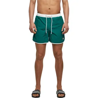 Urban Classics Herren Badehose Retro Swimshorts, Retro Badehose für Männer, mit Kordelzug, White/Green, S