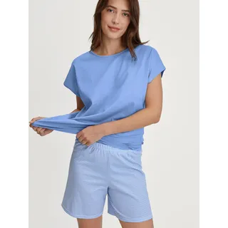 Shorty CALIDA "Lovely Nights", Damen, Gr. L (48/50), blau (hydrangea blau), Single Jersey, Obermaterial: 100% Baumwolle, kurz, Rundhals, Homewear-Sets Shorty, Rundhalsausschnitt, Baumwolle, kurzärmelig, Topseller