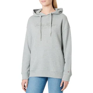 Tommy Hilfiger Damen Rlxd Long High Shine Emb Hoodie WW0WW35980 Pullover-Kapuzenpulli, Grau (Light Grey Heather), L