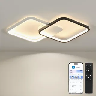 BAYHT Deckenlampe Smart, 28W LED Deckenleuchte Dimmbar mit Fernbedienung, Kompatibel mit Matter/Alexa/HomeKit/Google/IFTTT, 3000-6500K Deckenlampen für Schlafzimmer Wohnzimmer Küche 50cm Schwarz Weiß