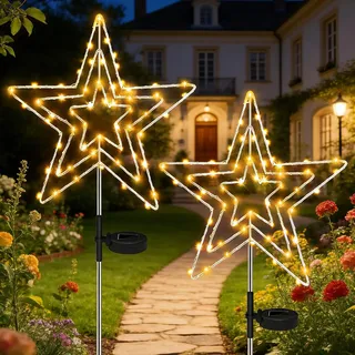 Redefun Solar Garten Außen Stern 2 Stück 75 LED Gartenstecker Beleuchtet, 8 Modi Gartenstecker Stern wasserdichte Weihnachtsstern for Garten Weihnachten Deko