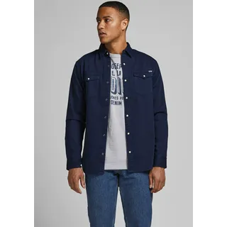 Jack & Jones Jeanshemd »JJESHERIDAN im Workwear-Stil mit robuster Baumwollqualität«, unifarben, modisch, slim fit, Baumwolle, Hemdkragen, blau