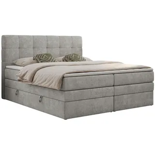 MKS Meble Boxspringbett mit Kopfteil und Topper, Polsterbett - LUKA-KING - 120x200cm - Hellgrau - H4 - Hellgrau