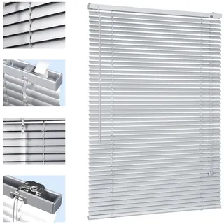 Sekey Klemmfix-Jalousie für Fenster freihängend, 25mm Alu-Lamellen, mit Bohren, inklusive Montagematerial Aluminium-Jalousie ohne Bohren, 110x130cm,Silber