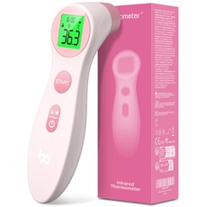Femometer Stirnthermometer für baby Kinder und Erwachsene, Fieberthermometer kontaktlos mit Fieberalarm, 1s sofortig genaues Messwert, Rosa