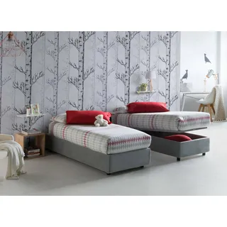 Talamo Italia - Einzelbett Sophia, Bettkasten mit Stoffbezug, 100 % Made in Italy, Öffnung vorne, inklusive Matratze 90 x 190 cm, Grau