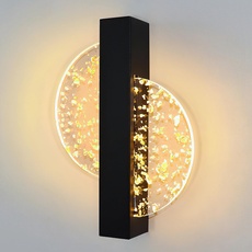 CHEVVY Wandleuchte Innen 12W Modern LED Kreative Eclipse Wandleuchten Goldfolien-Design-Inlay Rund Acryl LED Wandlampe 3000K-4500K Nachttischlampe Schwarz [Energieklasse A++]