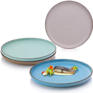 Sänger Speiseteller Bombay Meeresboden - 4 teilig aus Steingut , Blau, Braun , 4-teilig , Rund , kratzfest , Geschirr, Teller, Speiseteller