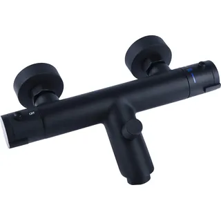 Cornat Bade-Thermostatarmatur "Noir" - Black Edition - Matt schwarzer Messingkörper - Temperaturwahlgriff & Heißwassersperre / Einhebelmischer zur Wandmontage / Badewannen-Armatur / NERS2