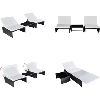 vidaXL Sonnenliegen 2 Stk. mit Tisch Poly Rattan Schwarz - Sonnenliege - Sonnenliegen - Hollywoodschaukel - Hollywoodschaukeln - Schwarz