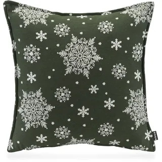 Dekokissen H.O.C.K. "Snow Flakes", grün (dunkelgrün, tannengrün, gemustert), B:50cm H:10cm L:50cm, Obermaterial: 42% Polyester, 37% Polyacryl, 21% Baumwolle. Füllung: 100% Polyester, Dekokissen_Sitzkissen_Kissenhüllen, Dekokissen, Schneeflocke, traditionell, bestickte Schneeflocken, inkl. Füllung