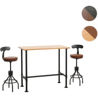 Mendler Set Bartisch + 2x Barhocker HWC-N21, höhenverstellbar drehbar Fußablage, Industrial Metall Kunstleder natur, braun