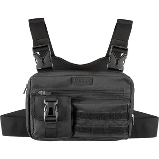 fitdom Brusttasche für Herren, mit integrierter Handyhalterung, ideal für Workouts, Radfahren und Wandern, Jet Black, Taktische Brusttasche