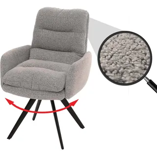 Esszimmerstuhl HWC-G66, Küchenstuhl Stuhl, drehbar Auto-Position Stoff/Textil Bouclé MVG hellgrau, mit Armlehne - Grau