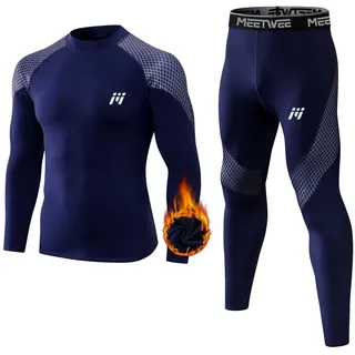 MEETWEE Thermounterwäsche Herren, Funktionsunterwäsche Winter Skiunterwäsche Suit Atmungsaktiv Thermo Lange Unterwäsche Set Thermowäsche Unterhemd + Unterhose