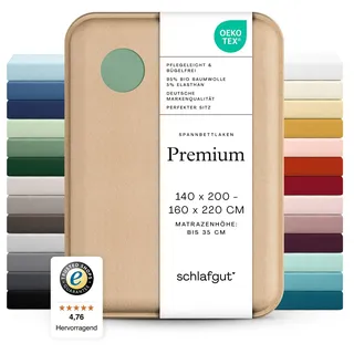 schlafgut Premium Spannbettlaken 140x200 cm Bio-Baumwolle, Green Mid | Bettlaken, Spannbetttuch 160x200, 160x220 cm, Grün, Mako Zwirn-Jersey 220 g/m2, bis 35 cm Steg, blickdicht, Made in Green