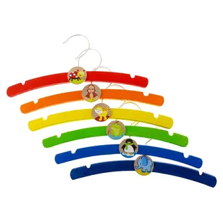 Hess Holzspielzeug 13362 - Kleiderbügel-Set aus Holz, mit Tiermotiven, 6 teilig, handgefertigt, zum Aufhängen von Baby- und Kinderkleidung, ca. 26 x 12 cm groß
