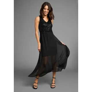 Abendkleid LAURA SCOTT, Damen, Gr. 34, N-Gr, schwarz, Chiffon, Obermaterial: 95% Polyester, 5% Elasthan. Rock: 100% Polyester, unifarben, figurbetont ca. Mitte Wade, V-Ausschnitt, Kleider Abendkleid, mit Pailletten im Oberteil, Cocktailkleid, Topseller