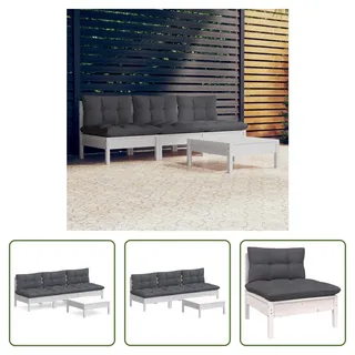 The Living Store 4-tlg. Garten-Lounge-Set mit Anthrazit Kissen Kiefernholz - Weiß