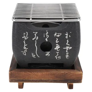 Mini-Tischgrill – Holzkohlegrill – Tragbarer Grilltopf für den Außenbereich – Schwarz – Grill mit Grillplatte – Geeignet für Balkon und Camping – 19,5... - Schwarz