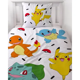 Bettwäsche 135x200 Flanell, Biber, Pokemon Pikachu, kuschelig weich für Winter, 1x Kissenbezug 80x80 + Bettbezug 135x200, 100% Baumwolle, Kinderbettwäsche Gaming